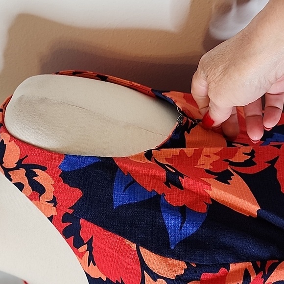 Tommy Hilfiger Floral Fit & Flare Dress Sleeveless Navy Orange Designer Summer - Picture 3 of 10